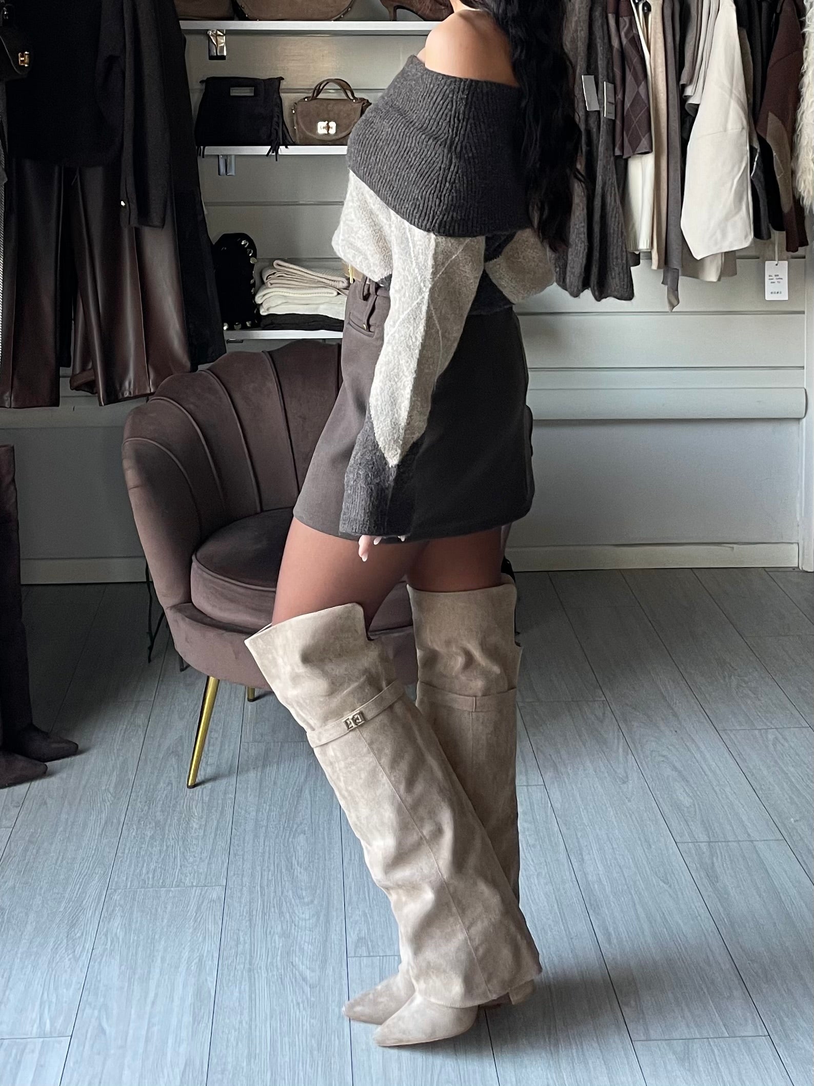 CAMI STIVALE OVERKNEE CON RISVOLTO Beige