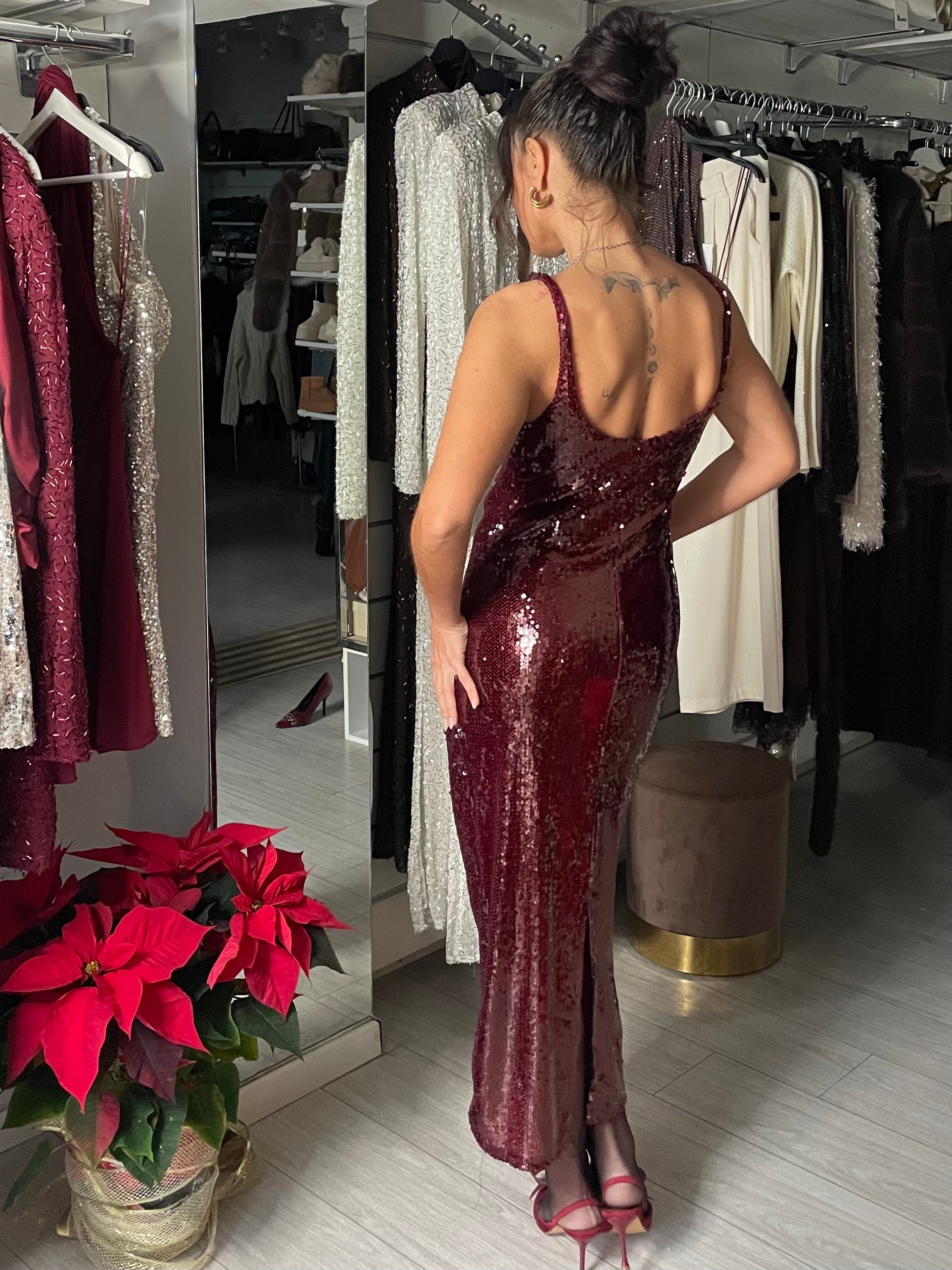 LUMINA ABITO PAILLETTES BORDEAUX