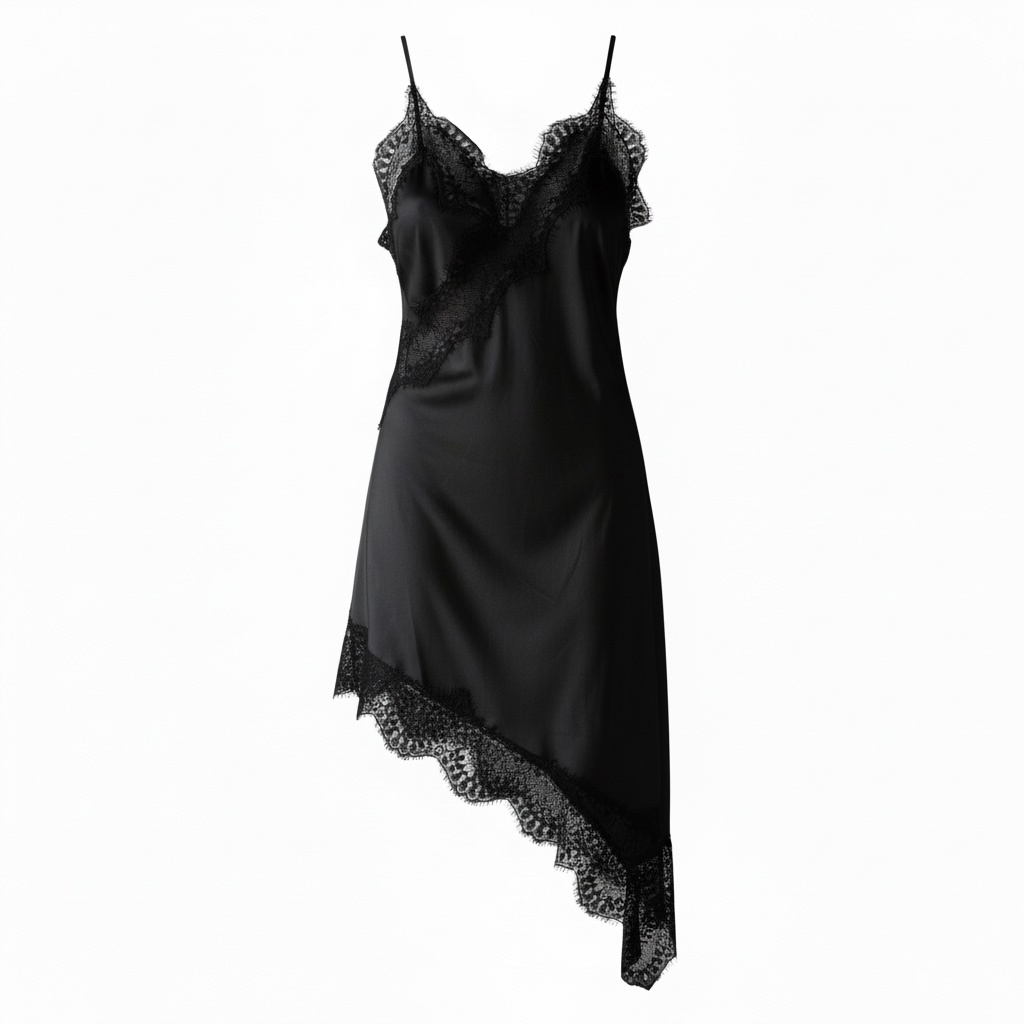 Top dress in raso con pizzo nero