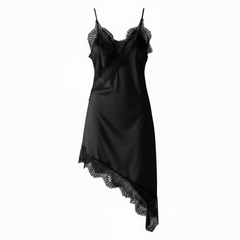 Top dress in raso con pizzo nero