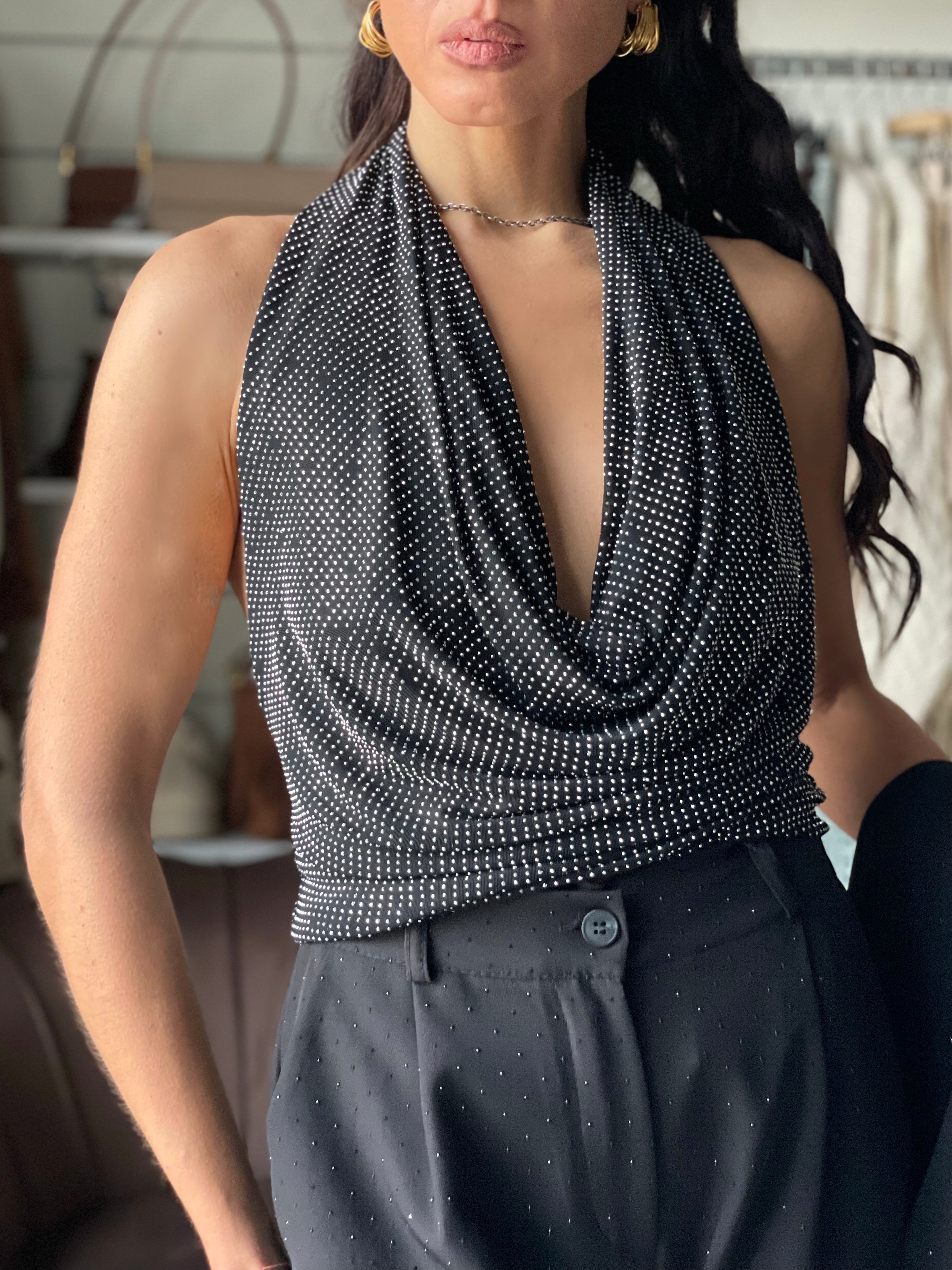 TOP HALTER DIAMOND NERO