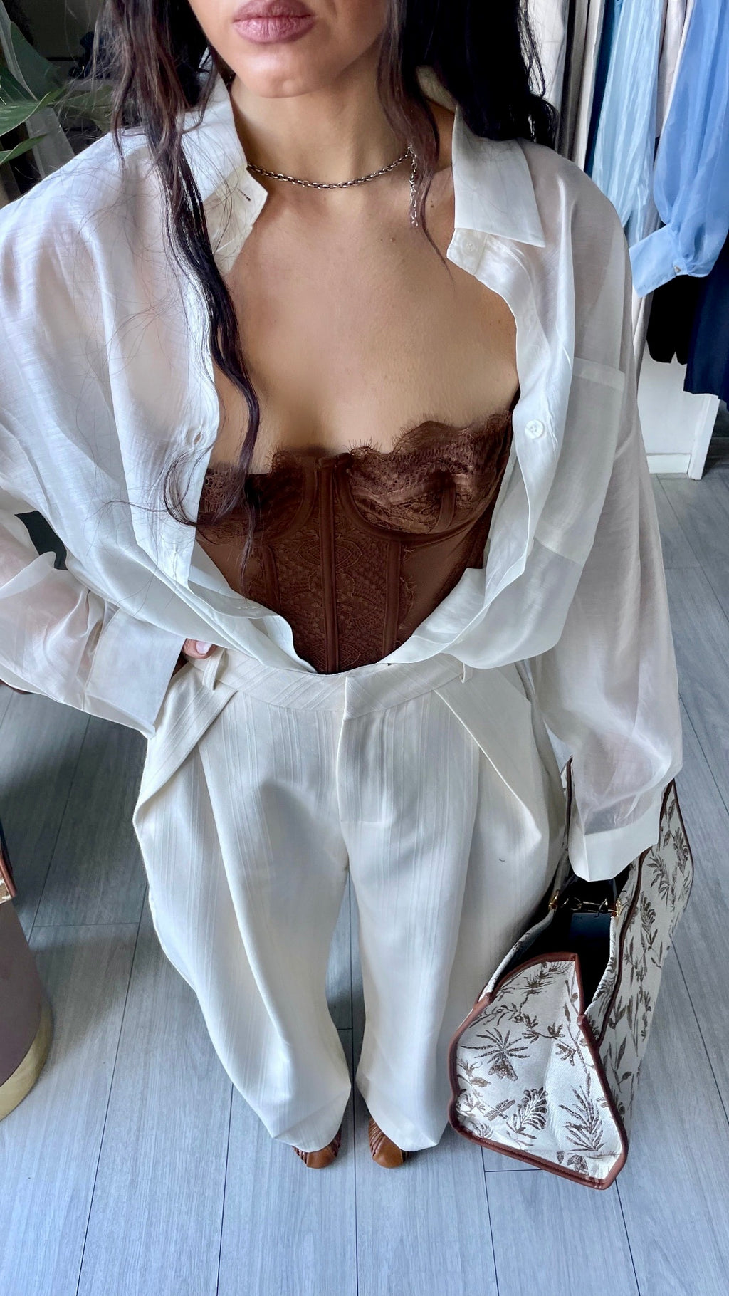 Pantalone balloon crema gessato