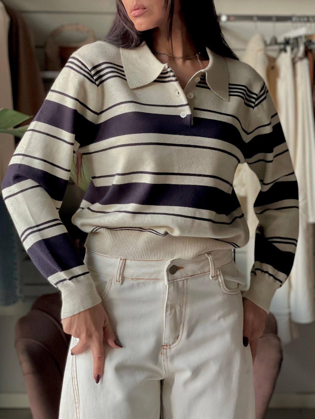 PULLOVER A RIGHE CON COLLETTO STILE POLO