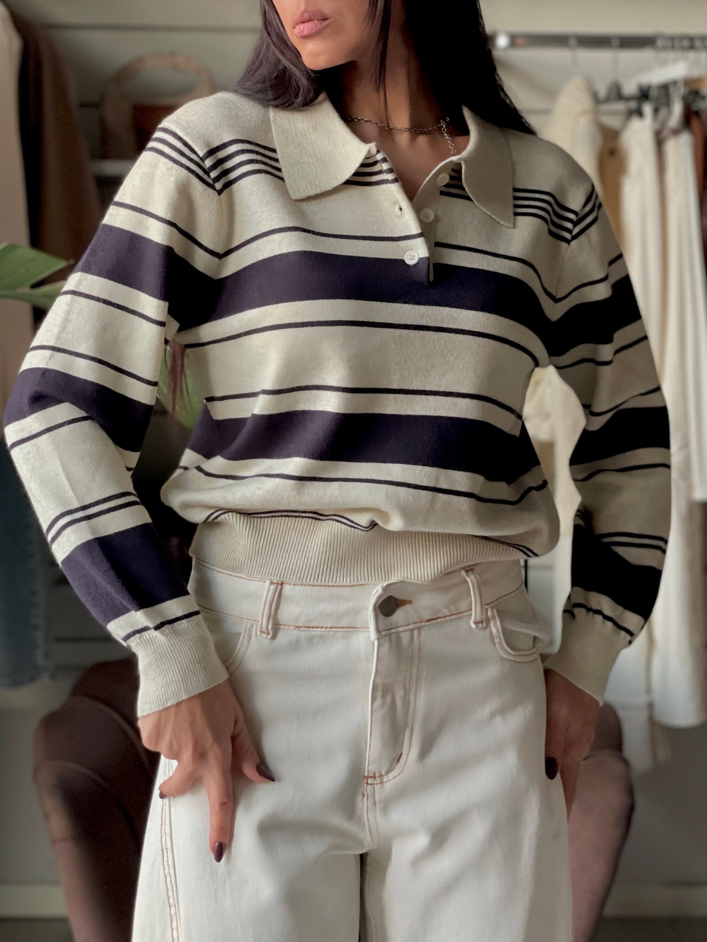 PULLOVER A RIGHE CON COLLETTO STILE POLO