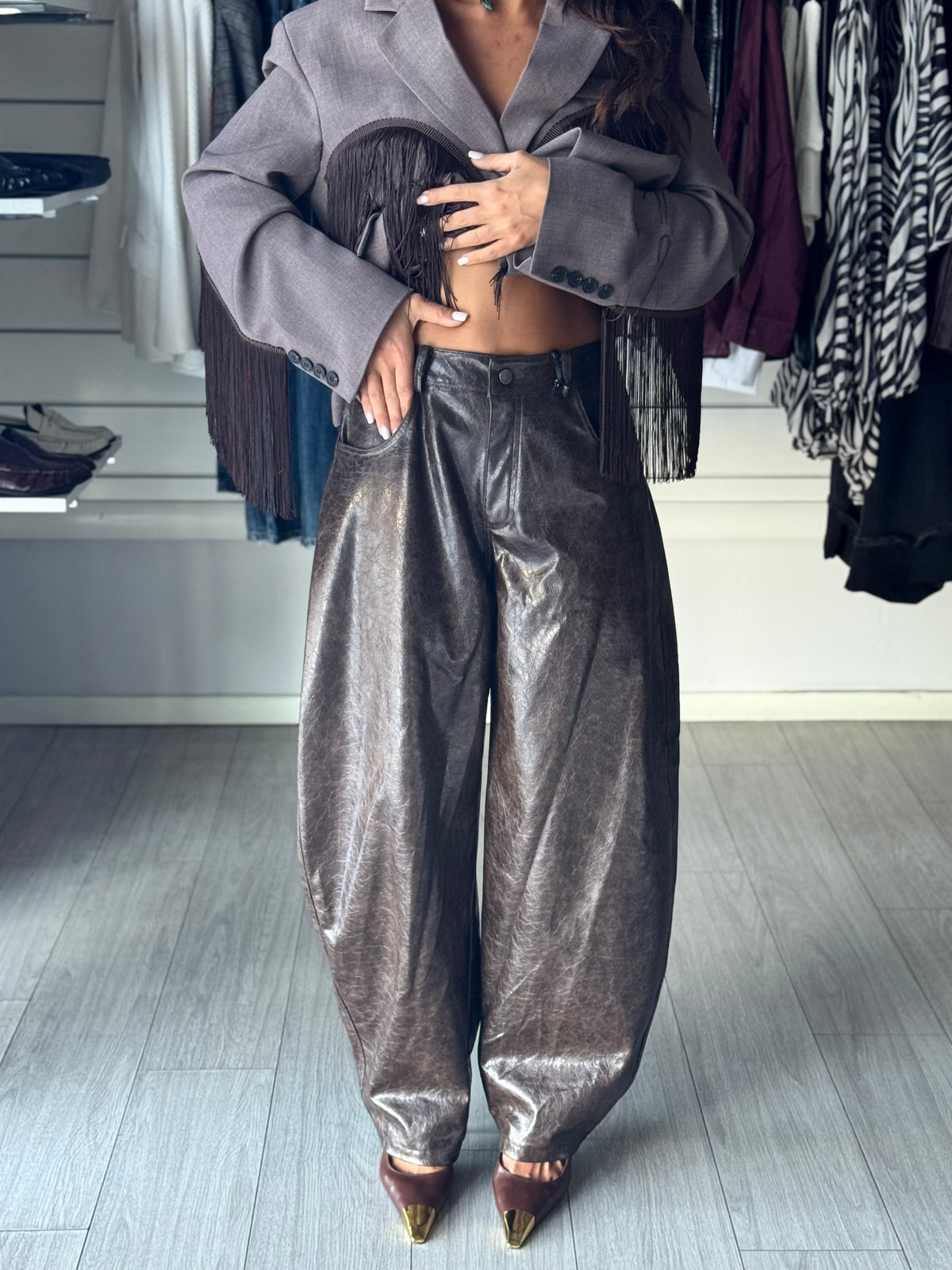 Lumina pantalone ecopelle barrel - Brown