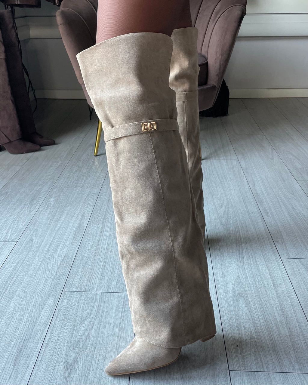 CAMI STIVALE OVERKNEE CON RISVOLTO Beige