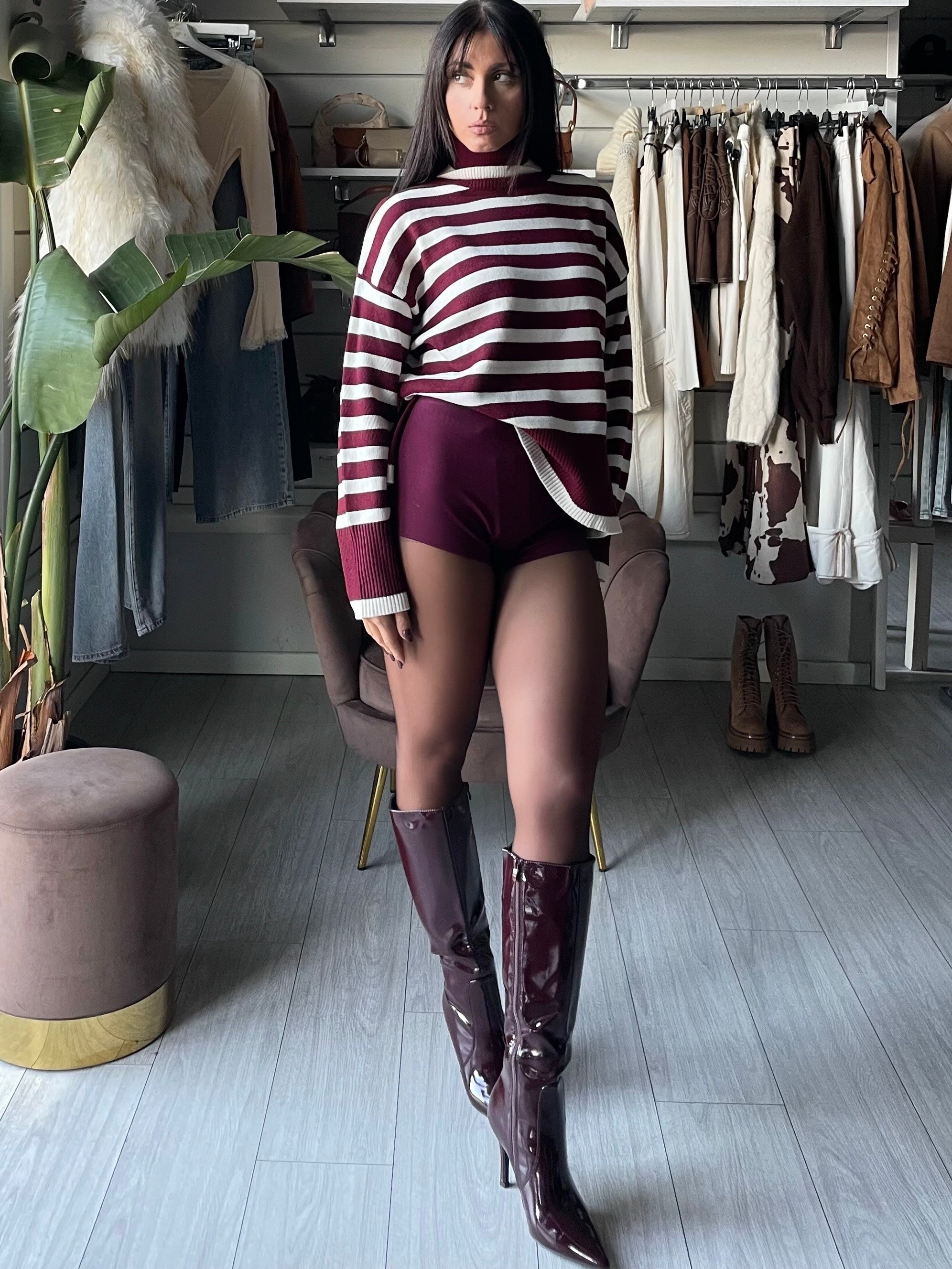 PULLOVER DOLCEVITA A RIGHE Bordeaux